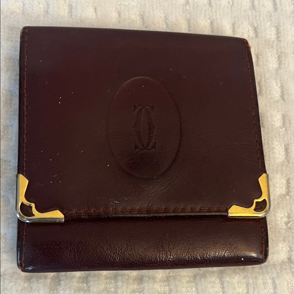 Cartier Dark Brown Leather Wallet with Gold Corners - Picture 9 of 9